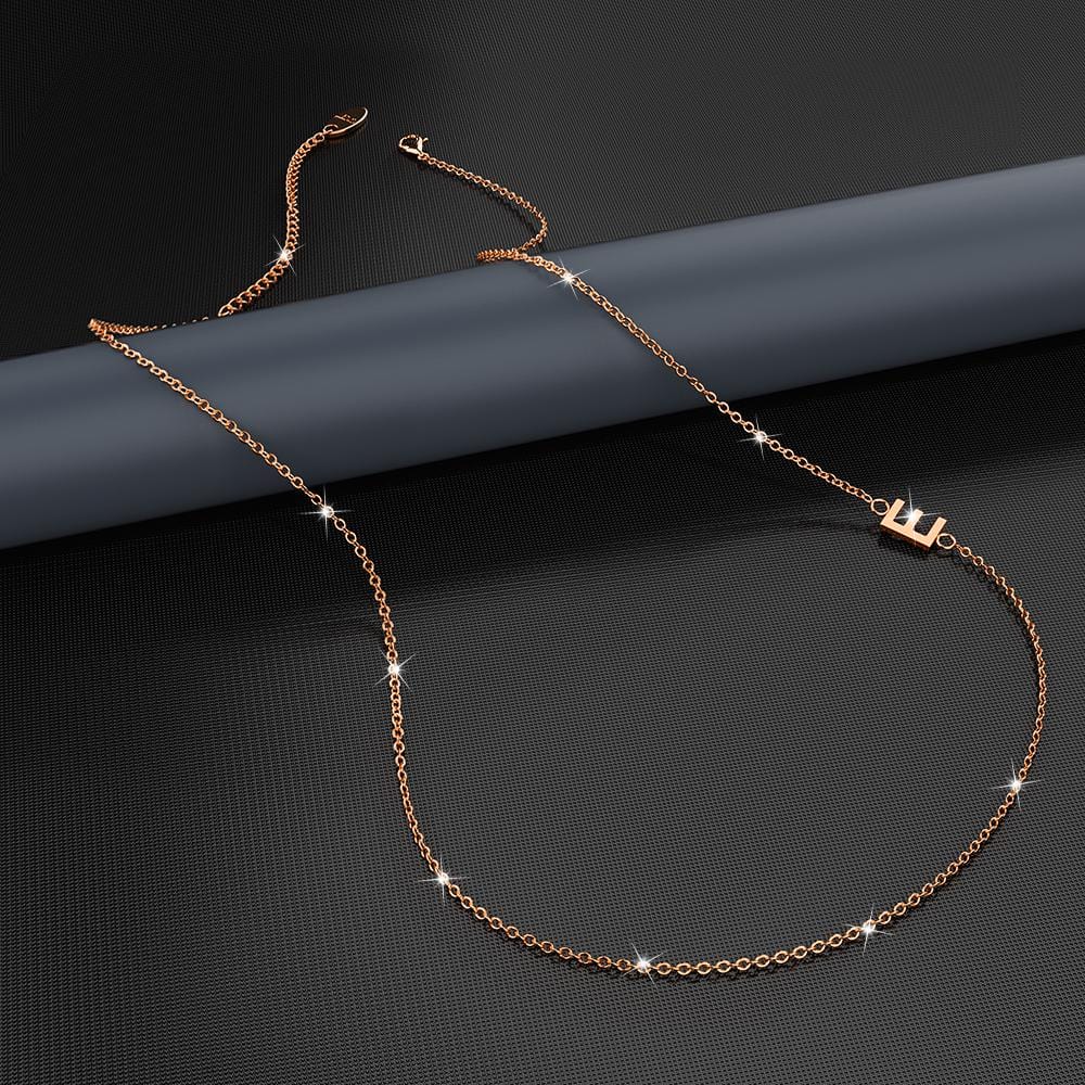 Sparkling Alphabet Initials Titanium Steel Necklace in Rose Gold - 21