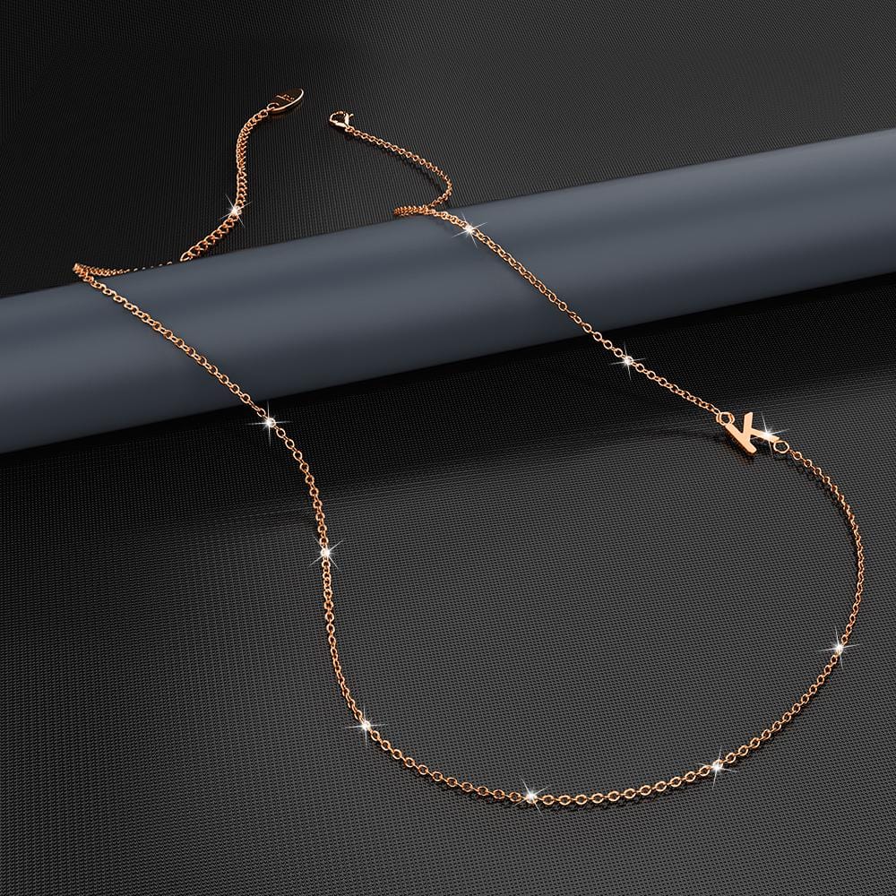 Sparkling Alphabet Initials Titanium Steel Necklace in Rose Gold - 45