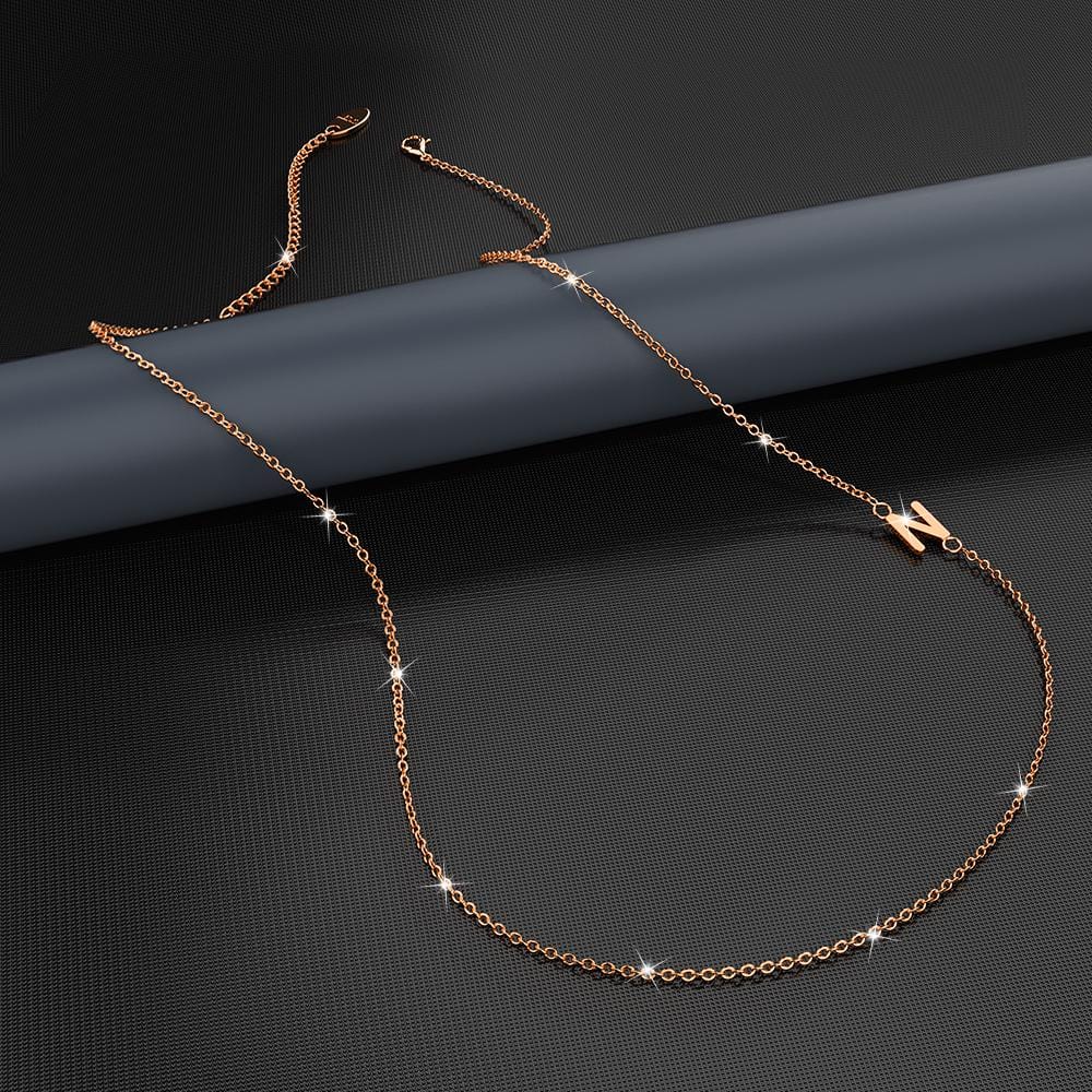 Sparkling Alphabet Initials Titanium Steel Necklace in Rose Gold - 57