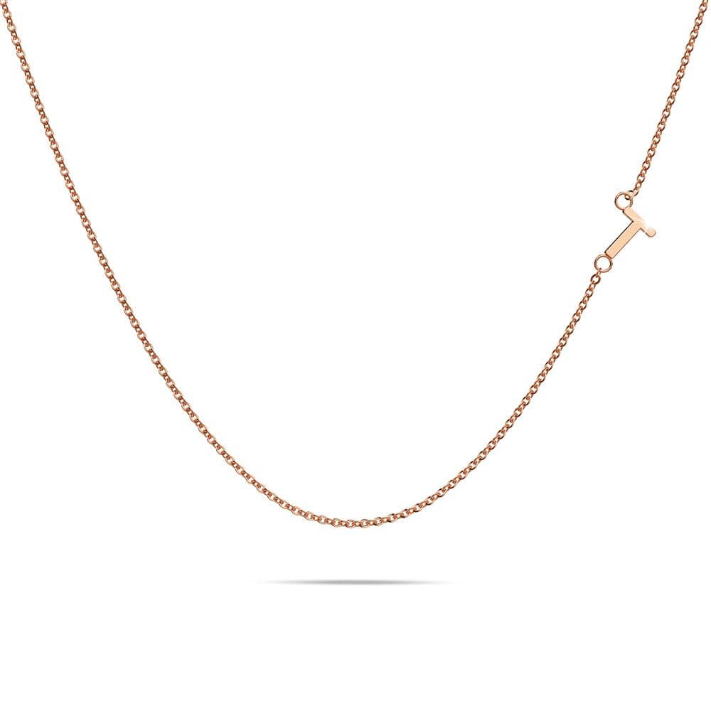 Sparkling Alphabet Initials Titanium Steel Necklace in Rose Gold - 77