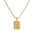 Vintage Inspired Initial Medal Gold Bar Pendant Round Box Chain Necklace - 6