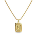 Vintage Inspired Initial Medal Gold Bar Pendant Round Box Chain Necklace - 26