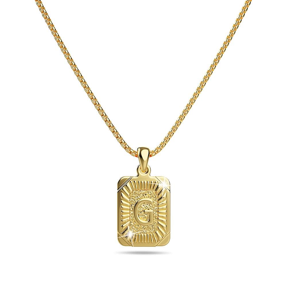 Vintage Inspired Initial Medal Gold Bar Pendant Round Box Chain Necklace - 26