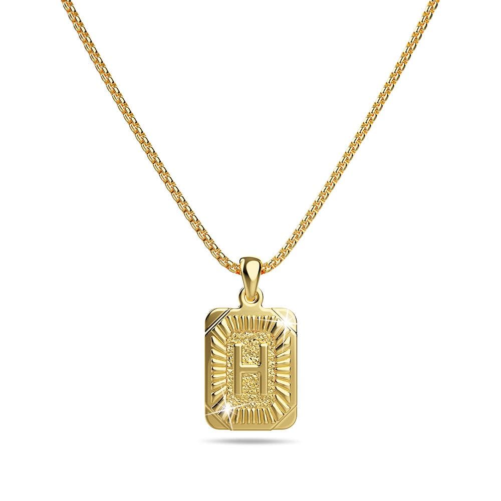 Vintage Inspired Initial Medal Gold Bar Pendant Round Box Chain Necklace - 30
