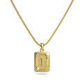 Vintage Inspired Initial Medal Gold Bar Pendant Round Box Chain Necklace - 34
