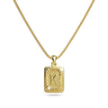 Vintage Inspired Initial Medal Gold Bar Pendant Round Box Chain Necklace - 42