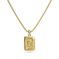 Vintage Inspired Initial Medal Gold Bar Pendant Round Box Chain Necklace - 58