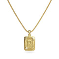 Vintage Inspired Initial Medal Gold Bar Pendant Round Box Chain Necklace - 62