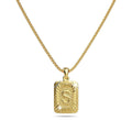 Vintage Inspired Initial Medal Gold Bar Pendant Round Box Chain Necklace - 74