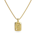 Vintage Inspired Initial Medal Gold Bar Pendant Round Box Chain Necklace - 98