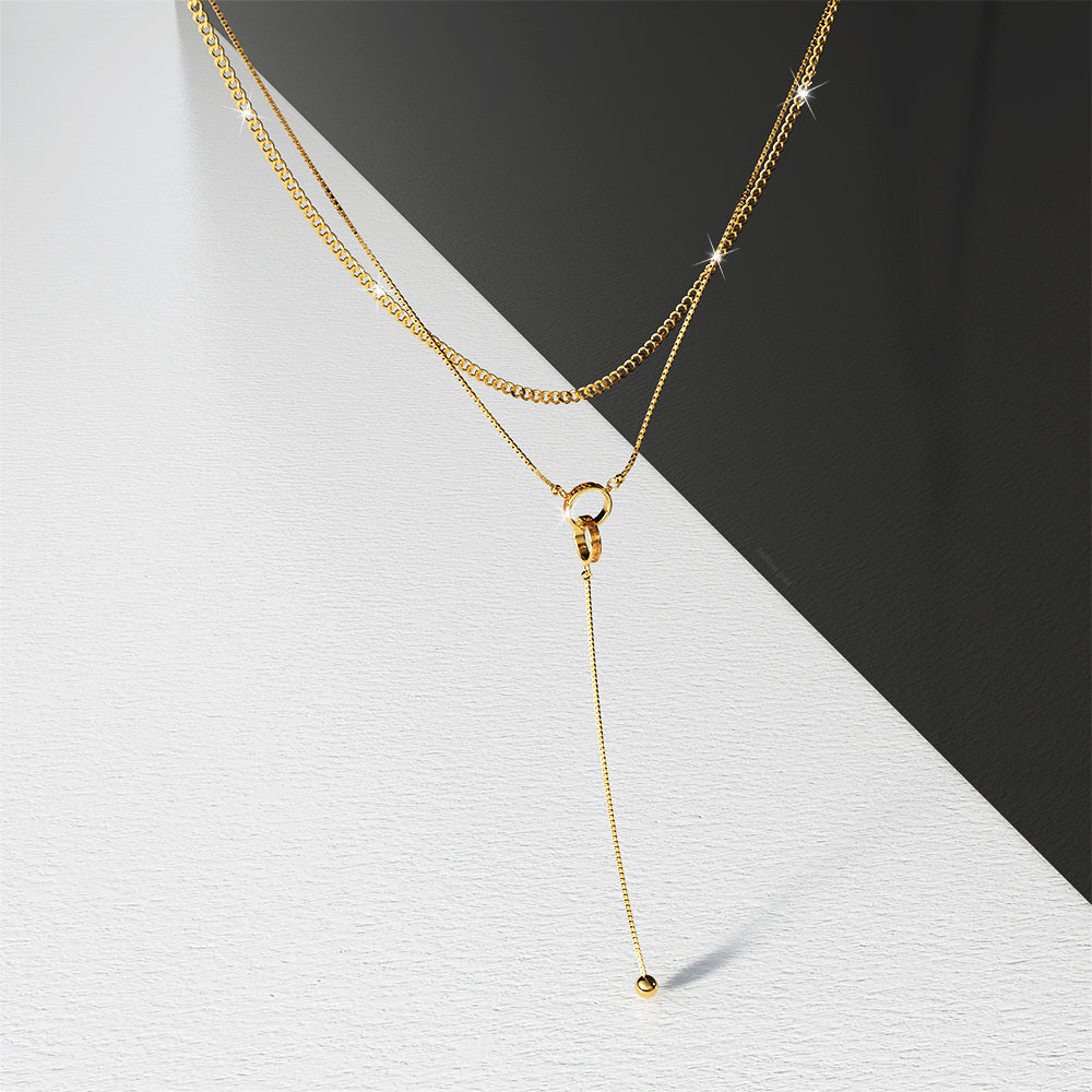 Layered Interlock Ring Necklace in Gold