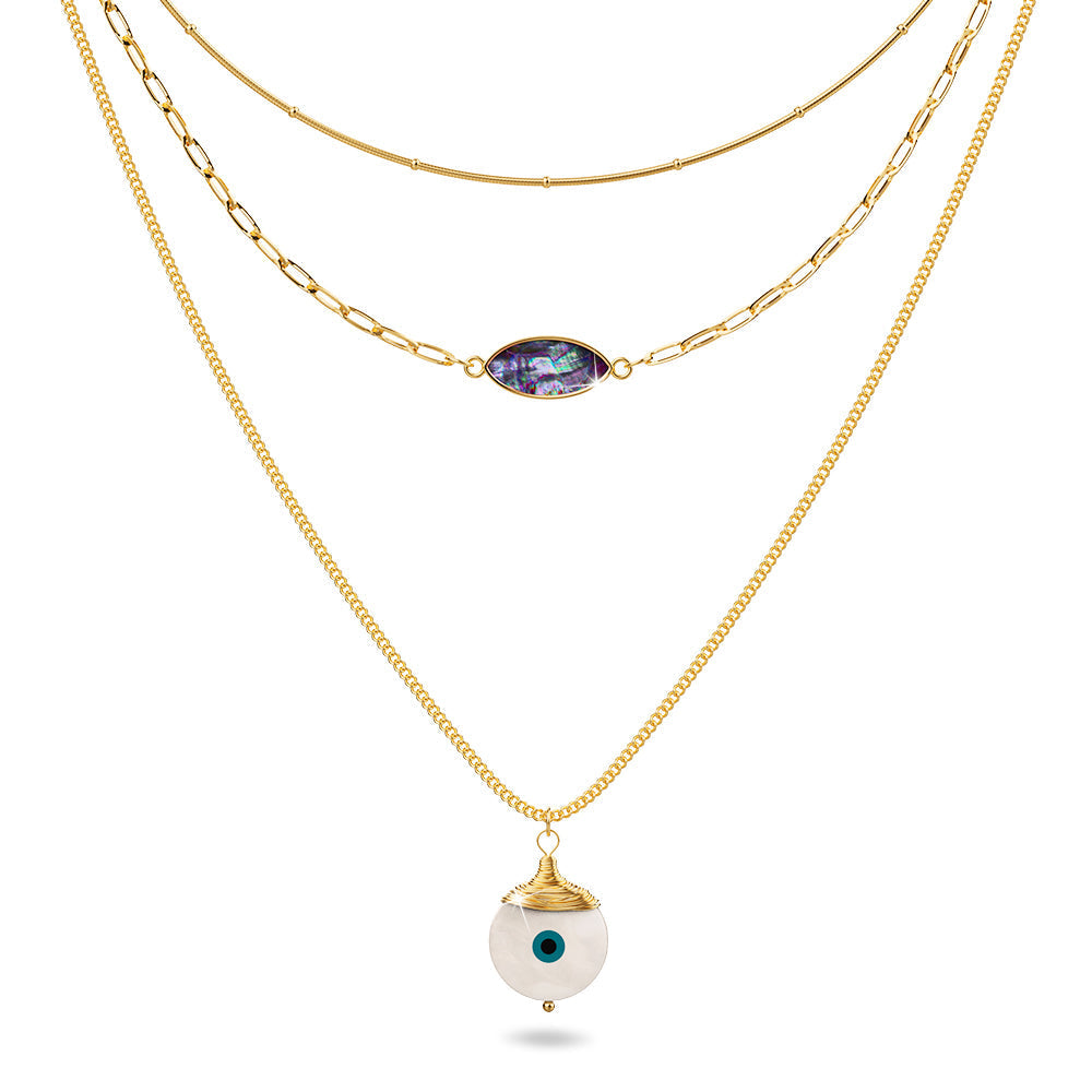 3-Layered Evil Eye Gold Layered Necklace