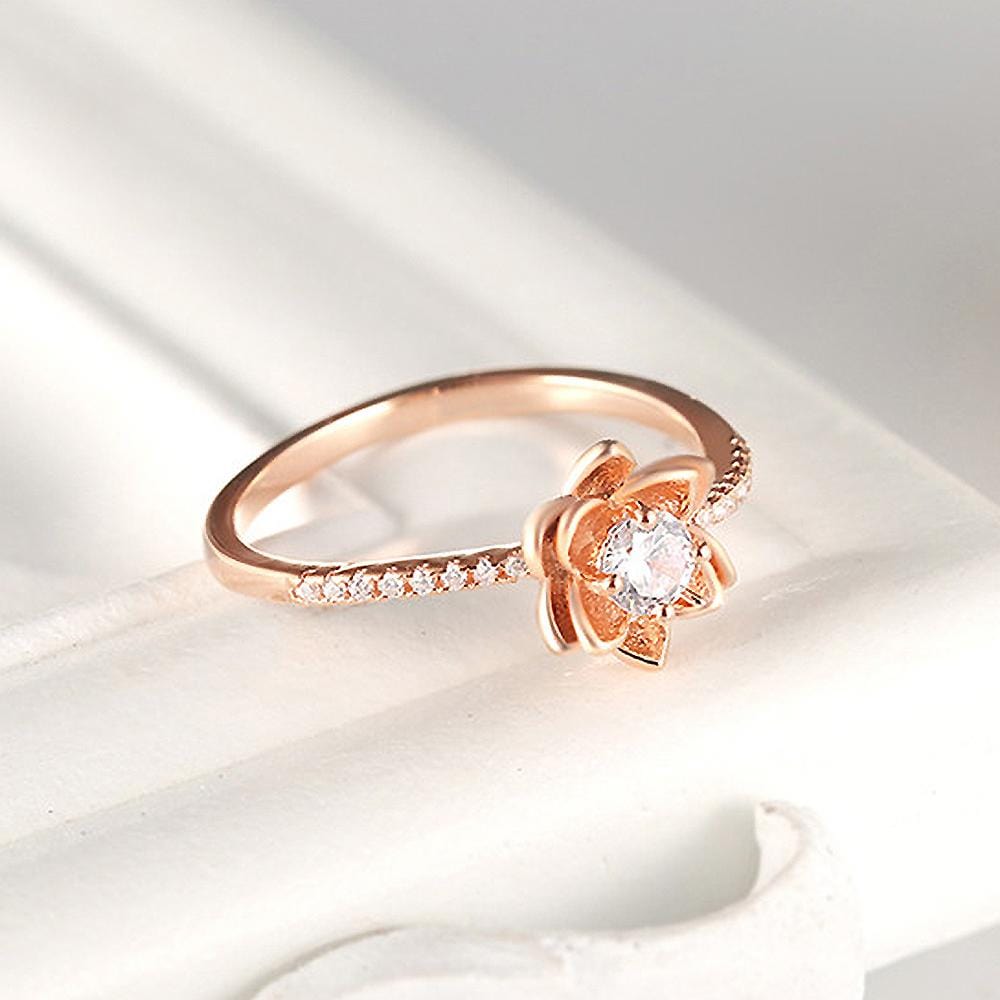 Modern Lotus Flower and Created Diamonds Accent Rose Gold Layered Band Ring