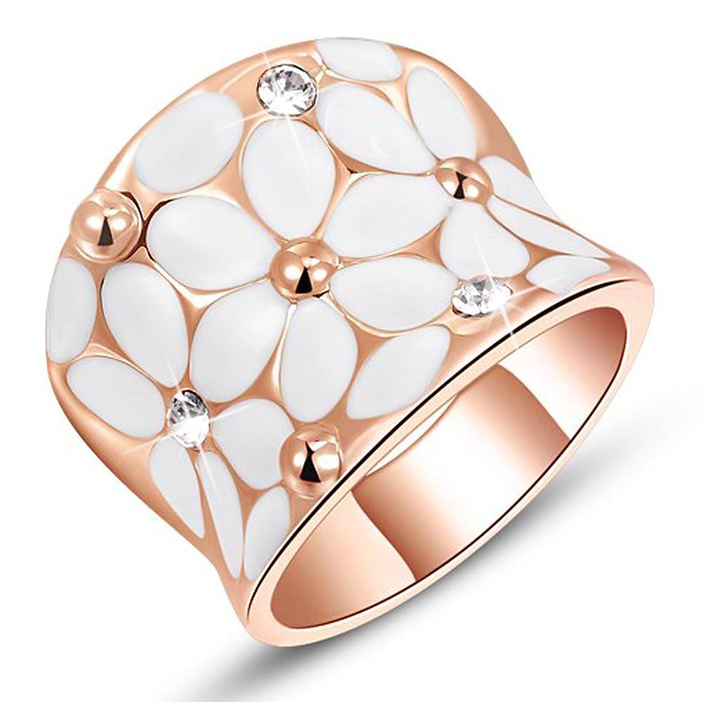 Modern White Flowers and Created Diamonds Rose Gold Layered Ring