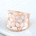 Modern White Flowers and Created Diamonds Rose Gold Layered Ring