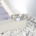 Fancy Cabochon Imitation Opal and CZ White Gold Layered Band Ring