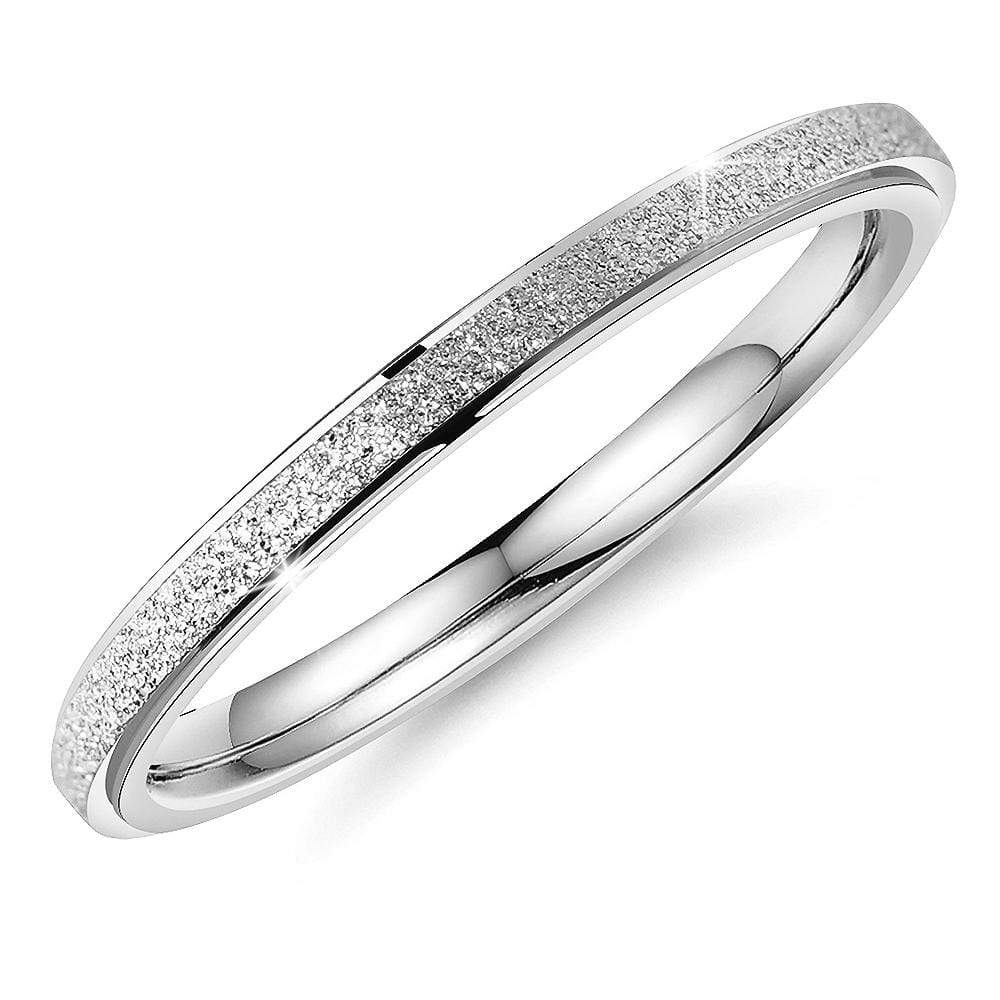 Glitter Textured Stackable Band Ring in White Gold Layered Steel Jewellery