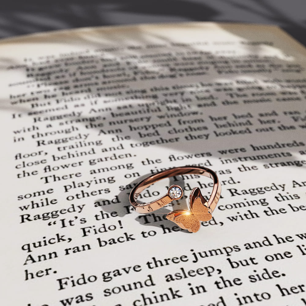 Mimsy Rose Gold Glitter Textured Butterfly Ring
