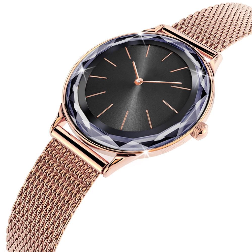 Bullion Gold Women's Geometic Mineral Glass Watch Black - Brilliant Co