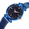 Bullion Gold Sparkly Black Glass Blue Watch Embellished with Crystals