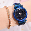 Bullion Gold Sparkly Black Glass Blue Watch Embellished with Crystals
