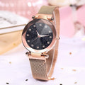 Bullion Gold Sparkly Black Glass Rose Gold Watch Embellished with Rhinestone - Brilliant Co