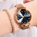 Bullion Gold Sparkly Black Glass Rose Gold Watch Embellished with Rhinestone - Brilliant Co