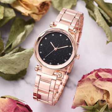 Bullion Gold Zaru Sparkly Watch-Black and Rose Gold - Brilliant Co