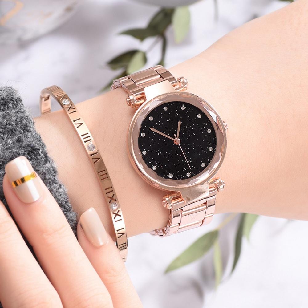 Bullion Gold Zaru Sparkly Watch-Black and Rose Gold - Brilliant Co