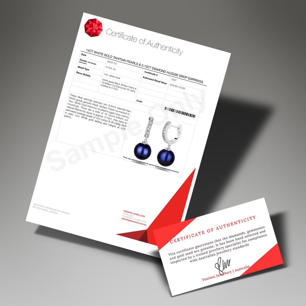 14ct White Gold Tahitian Pearls & 0.15ct Diamond Huggie Drop Earrings
