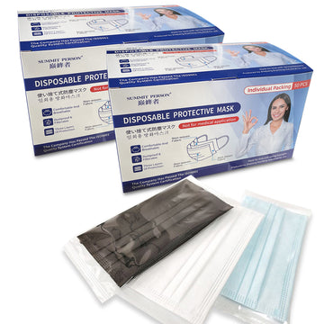 100Pk 3 Layer Protective Disposable Single Packing Face Masks - Black