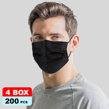 200Pk 3 Layer Protective Disposable Single Packing Face Masks - Black