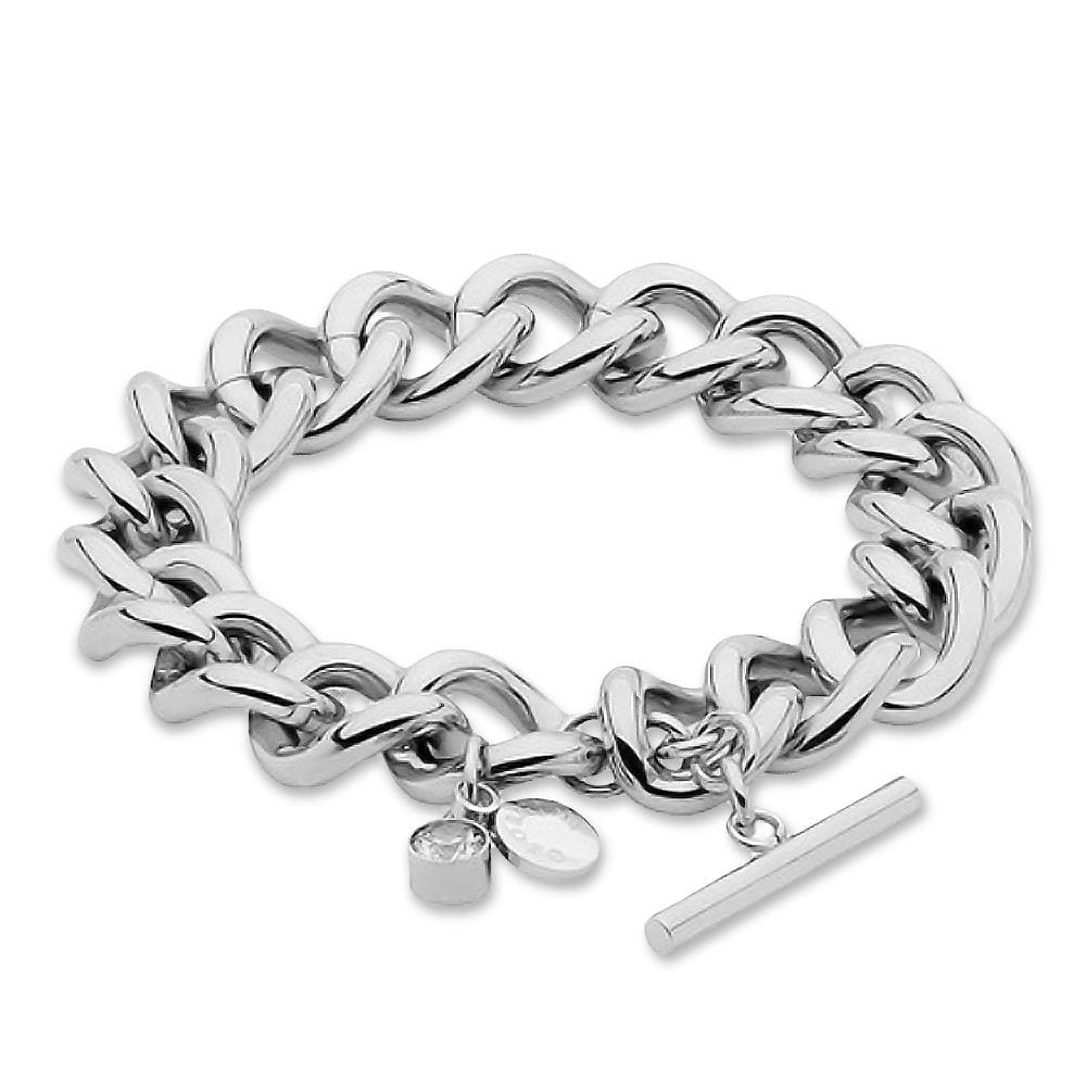 Crystal Drop Curb Chain Silver Bracelet