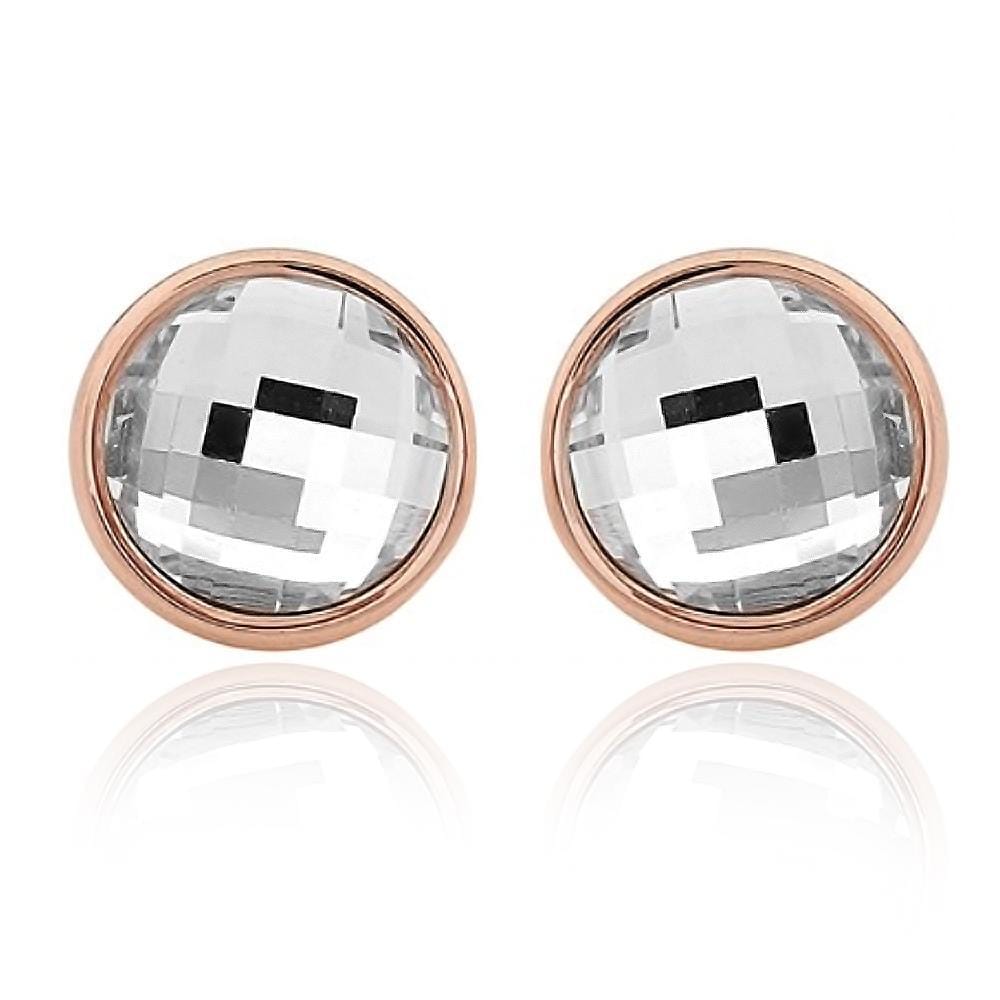 Crystal Round Stud Earrings Clear Rose Gold - Brilliant Co