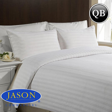 Jason Satin Stripe Quilt Cover Sets - White Queen