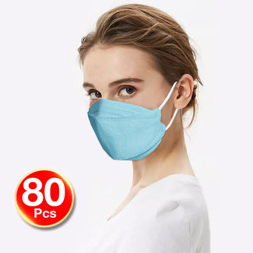 KF94 4PLY 3D Design 80PC Hygienic Single Packed Disposable Face Masks Ergonomic Fit Baby Blue