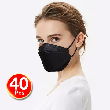 KF94 4PLY 3D Design 40PC Hygienic Single Packed Disposable Face Masks Ergonomic Fit Black