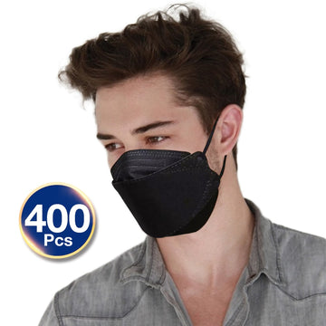 KF94 4PLY 3D Design 400PC Hygienic Single Packed Disposable Face Masks Ergonomic Fit Black