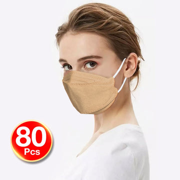 KF94 4PLY 3D Design 80PC Hygienic Single Packed Disposable Face Masks Ergonomic Fit Brown
