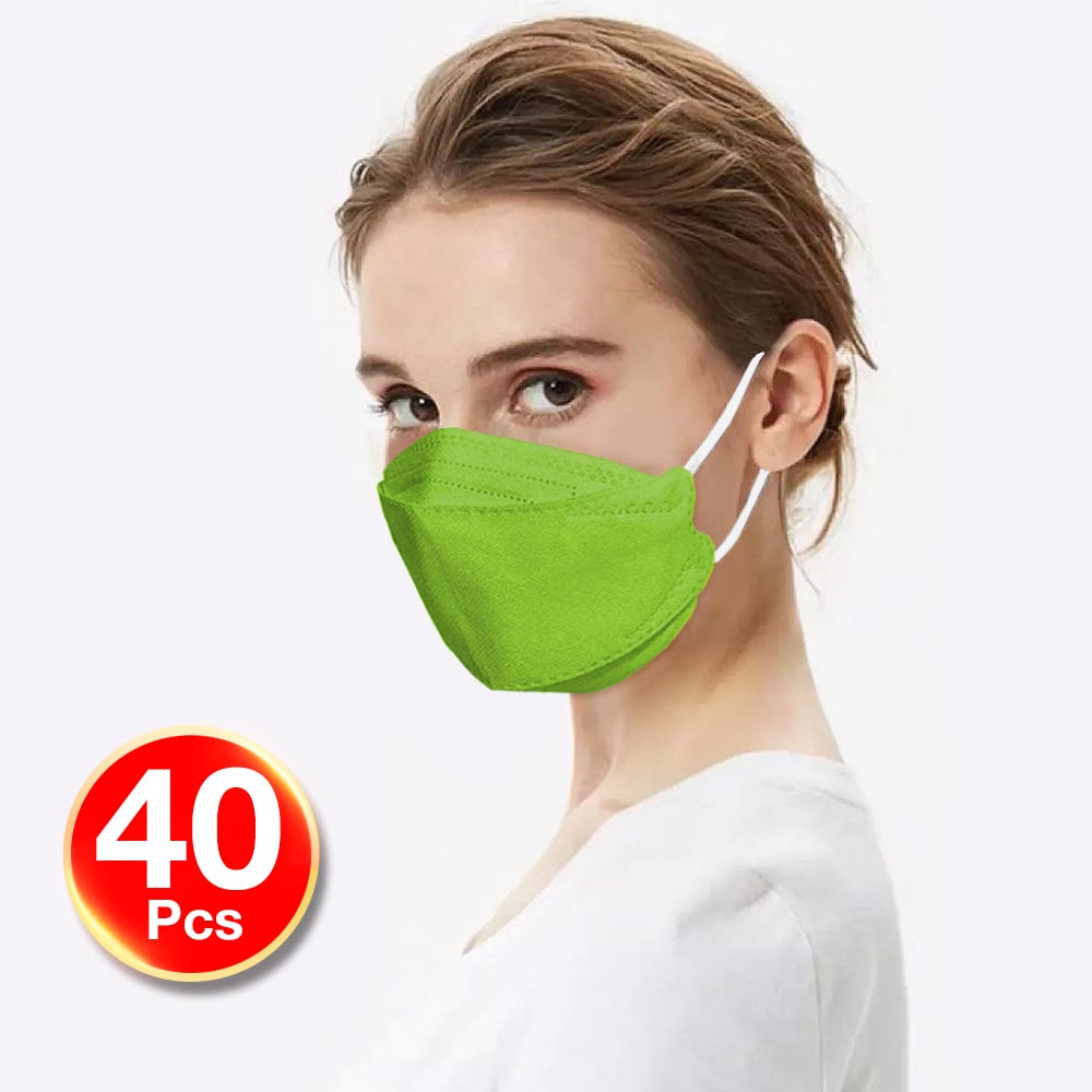 KF94 4PLY 3D Design 40PC Hygienic Single Packed Disposable Face Masks Ergonomic Fit Grass Green
