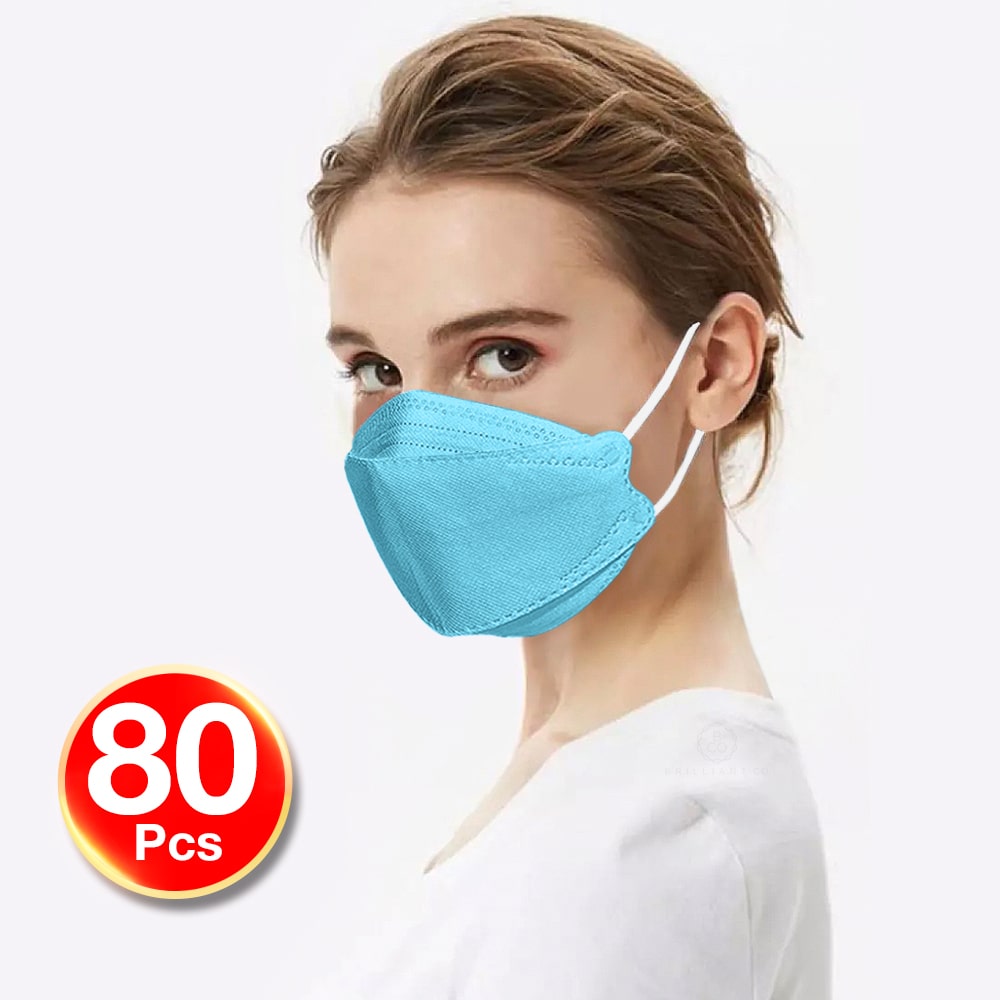 KF94 4PLY 3D Design 80PC Hygienic Single Packed Disposable Face Masks Ergonomic Fit Light Blue
