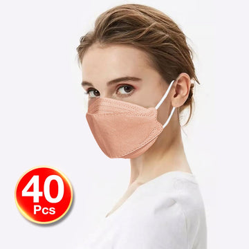 KF94 4PLY 3D Design 40PC Hygienic Single Packed Disposable Face Masks Ergonomic Fit Light Peach