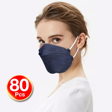 KF94 4PLY 3D Design 80PC Hygienic Single Packed Disposable Face Masks Ergonomic Fit Navy Blue
