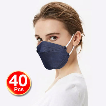 KF94 4PLY 3D Design 40PC Hygienic Single Packed Disposable Face Masks Ergonomic Fit Navy Blue
