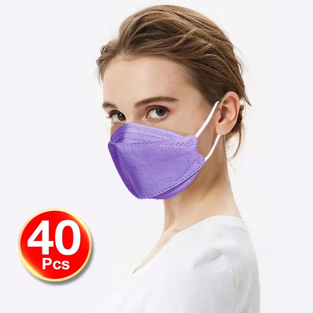 KF94 4PLY 3D Design 40PC Hygienic Single Packed Disposable Face Masks Ergonomic Fit Purple