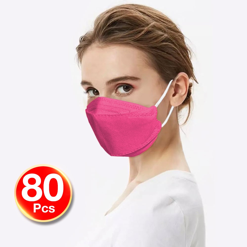 KF94 4PLY 3D Design 80PC Hygienic Single Packed Disposable Face Masks Ergonomic Fit Rose Red