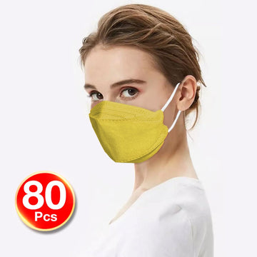 KF94 4PLY 3D Design 80PC Hygienic Single Packed Disposable Face Masks Ergonomic Fit Yellow