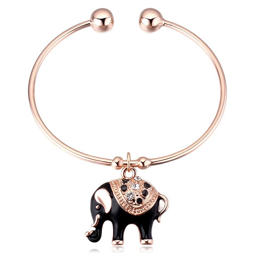 Black Elephant Charm Open Bangle Embellished with Swarovski® crystals