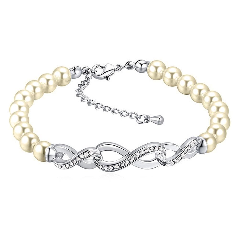 Infinity Pearl Beaded Bracelet Embellished with Swarovski® crystals