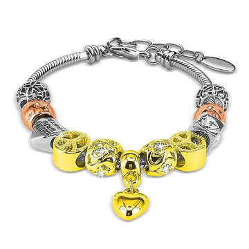 Tri Tone Heart-Shaped Beaded Bracelet Embellished with Swarovski® crystals